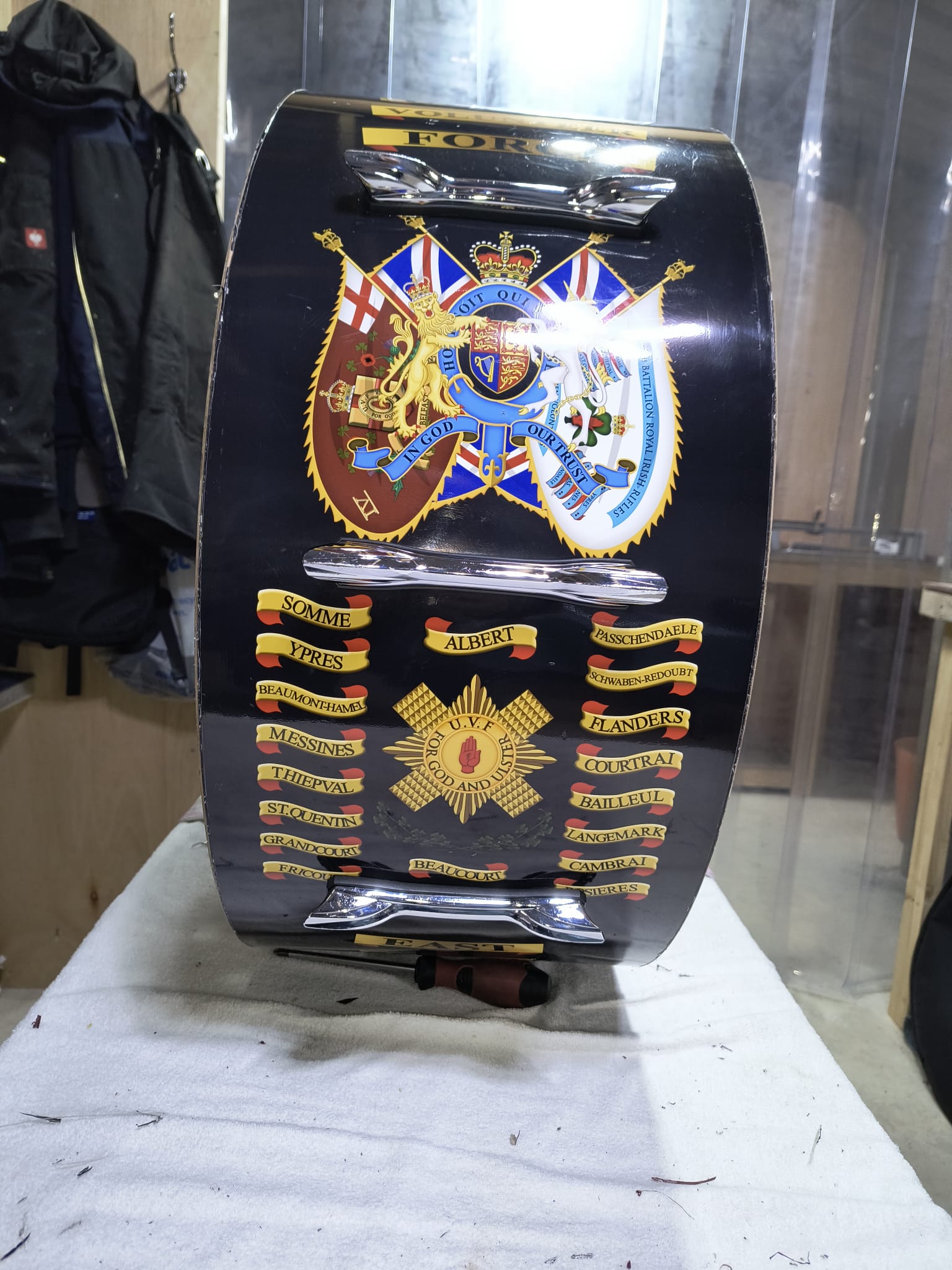 bass drum in workshop