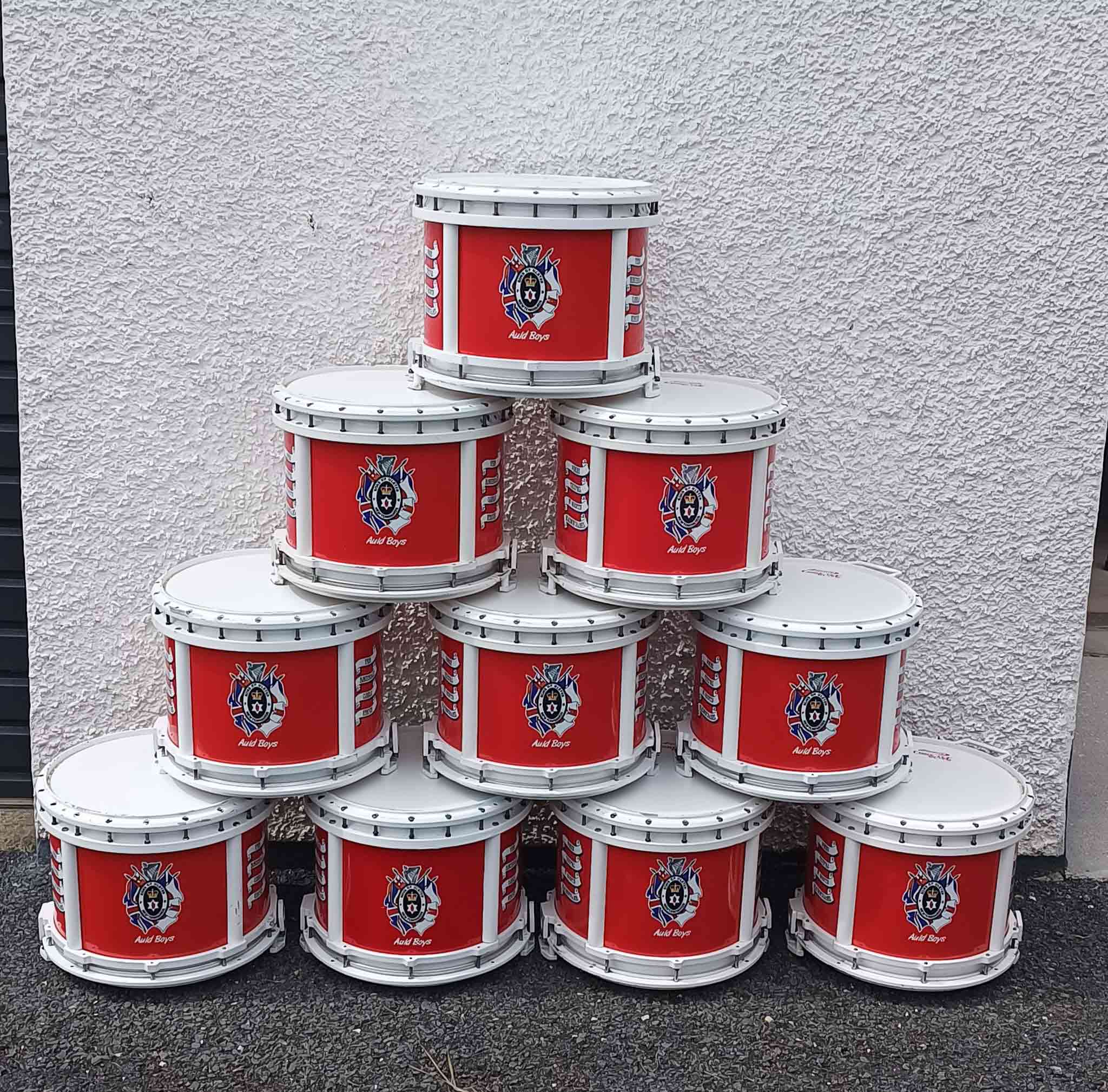 side marching drums stacked